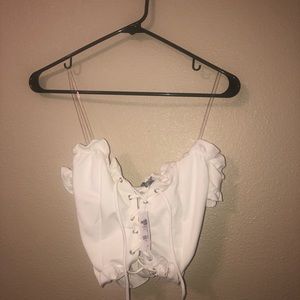 white ruffle crop top